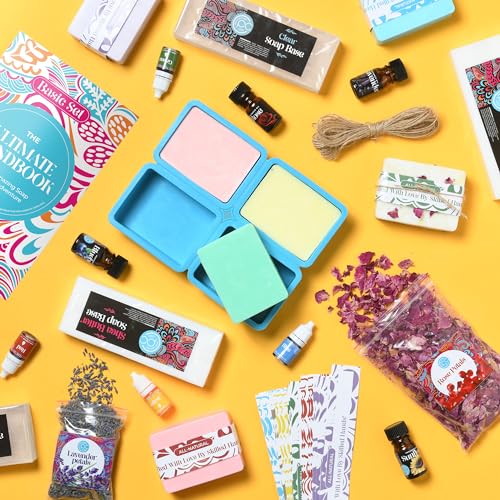 Soap Making Kit - Soap Making Supplies melt and Pour - DIY Set for Adults and Kids, Includes soap Base, Silicone molds, fragrances, Rose and Lavender Petals, by Prime Creations