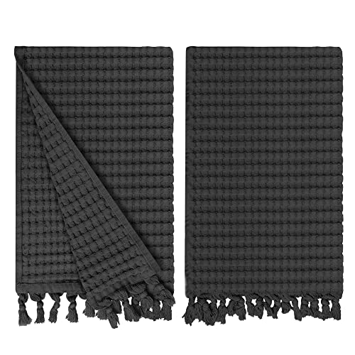 GILDEN TREE Decorative Waffle Hand Towels for Bathroom, 20x35 Large, Quick Drying Fingertip Towel, 2 Pack, Modern Style (Faded Black)