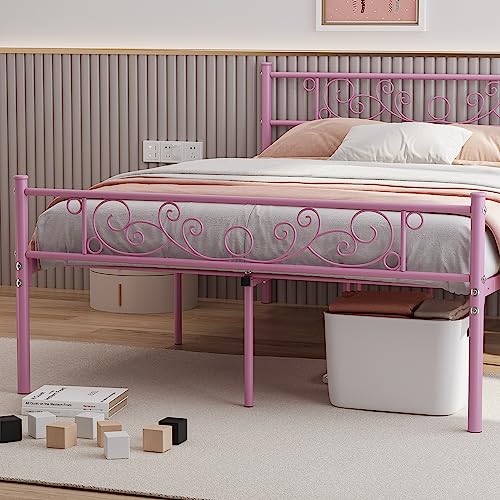 Elephance Full Size Bed Frame with Headboard and Footboard, Metal Platform Bed Frame with 14 Inch Storage Space No Box Spring Needed Easy Assembly for Adult White