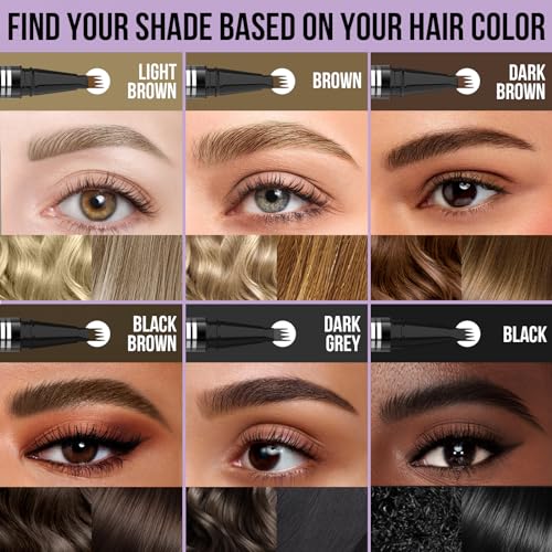 Microblading Eyebrow Pen - Eyebrow Pencil Magical 2-in-1 Dual-Ended Waterproof Eye Brow Pencils for Women with 4-Fork-Tip & Precise Brush-Tip for Natural Hair Like Strokes, Last All-Day, Light Brown