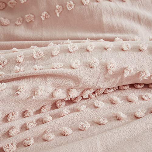 Comfort Spaces Cotton Comforter Set Jacquard Pom-Pom Tufts Design, Down Alternative, All Season Modern Bedding, Matching Shams, Twin/Twin XL, Phillips, Blush