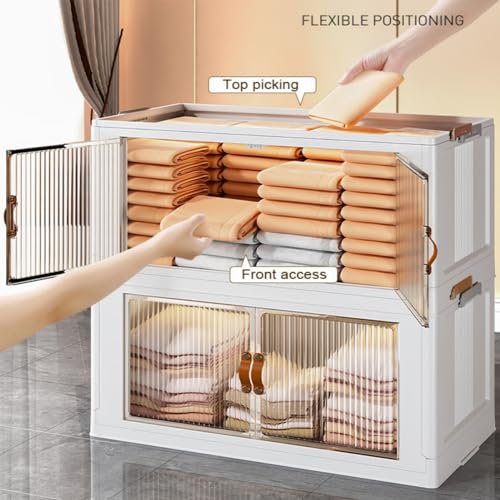 SAILUN 3 Pack 16 Gal Stackable Folding Storage Bins with 4 Lids, Closet Organizers and Storage, Folding Storage Box with Doors Collapsible Storage Cabinet Bins (22" Wx13.8 Dx38.5 H)