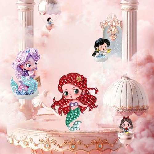 SHOWERRING 5D DIY Diamond Art Stickers Kits for Kids,Cartoon Gem Digital Art Painting Stickers Mosaic Craft Kit (Cute Girl)