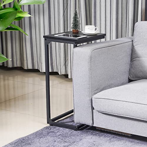 AMHANCIBLE C-Shaped End Table Set of 2, Couch Tables That Slide Under, TV Trays, Side Table for Small Space, Bedside Tables for Living Room, Bedroom, Metal Frame, Black HET02BBK