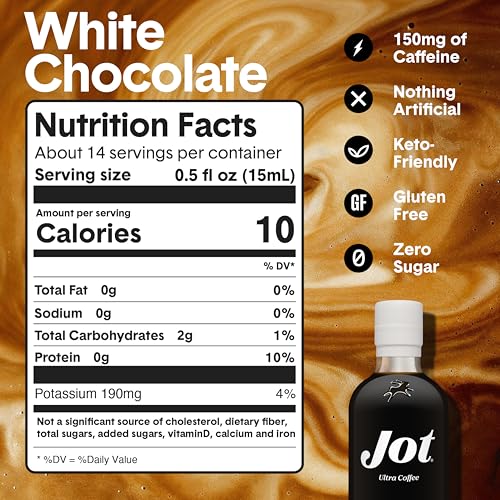 Jot Coffee Concentrate (Caramel) High Caffeine Cold Brew Coffee Concentrate Liquid for Iced Coffees, Instant Espresso, Hot or Cold Instant Coffees - Makes 14 Cups, 150mg Caffeine/Tbsp, Sugar Free