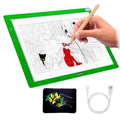 Miraculous Ladybug Portable LED A4 Light Pad Drawing Kit with Neoprene Case - Ultra-Thin USB Tracing Pad, Adjustable Light Box & 5 Coloring Pages - Art, Sketching, Tracing Tool (Cat Noir)
