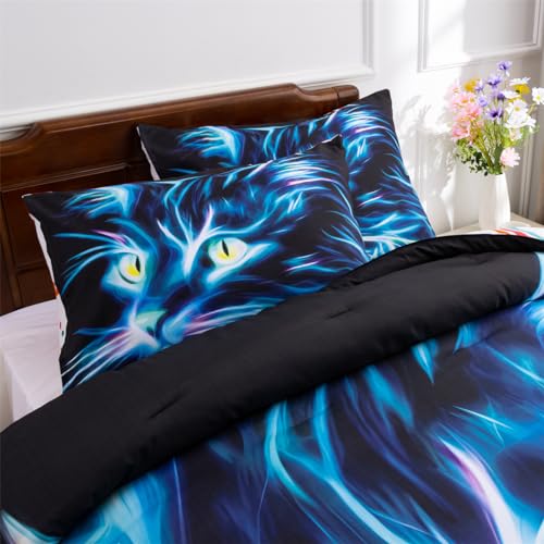 Holawakaka Lightening Tiger Bedding Comforter Set Kids Teens Men Twin Size/Twin XL Bedding Set Wild Animal Printed Bed Set 3 Piece Boys Dorm Quilt Bedspread