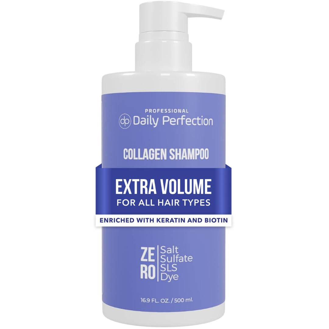 Daily Perfection Collagen Volumizing Shampoo - Extra Volume Daily Cleanser with Biotin and Keratin for All Hair Types - Salt, Sulfate and Paraben Free - 16.9 Fl Oz