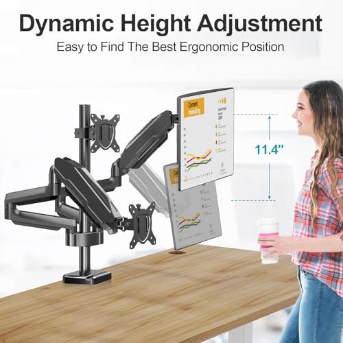 MOUNT PRO Triple Monitor Mount, 3 Monitor Desk Mount for There Screens up to 32 Inch, Full Motion Gas Spring Triple Monitor Stand, Heavy Duty Monitor Arm Hold up to 17.6lbs Each, VESA Mount, Black