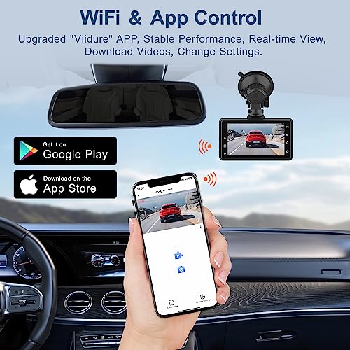 Dash Cam Front and Rear 2.5K+1080P FHD WiFi Dual Dash Camera for Cars, 170° Angle Dashboard Camera with 64G SD Card, App Control,3” IPS Screen,Night Vision,Parking Mode,G-Sensor,WDR,Loop Recording