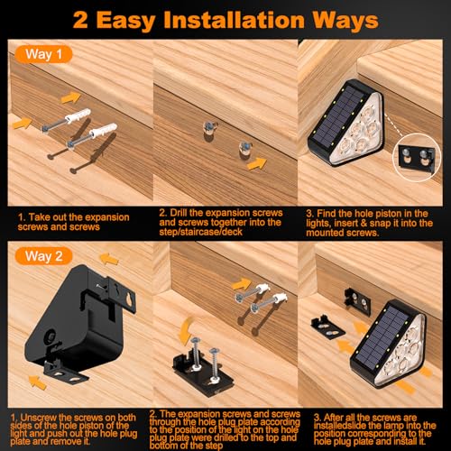 WENATY 33 LED Solar Step Lights Outdoor Waterproof, LED Outdoor Stair Lights, Solar Deck Lights Solar Powered Lighting Auto On/Off for Outside Steps, Patio, Front Yard Porch, Garden Decor (Warm White)