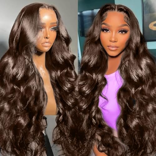 20 Inch 13x6 Chocolate Brown Lace Front Wig Body Wave Glueless Wig Human Hair 200% Density Hd Transparent Front Wigs Human Hair Pre Plucked with Baby Hair Brown Colored Wigs for Women Human Hair