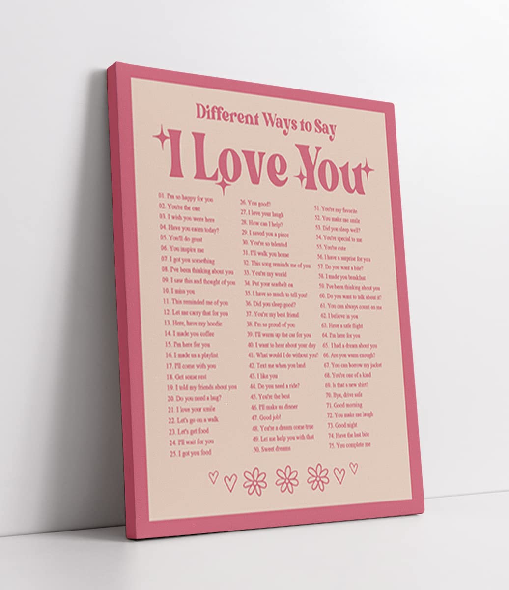 LiTiu Trendy Retro Inspirational Quotes Different Ways To Say I Love You Couple Pink Framed Wall Art Canvas Prints Decor,11''x14'',Valentine’s Gifts Decorations for Bedroom Dorm
