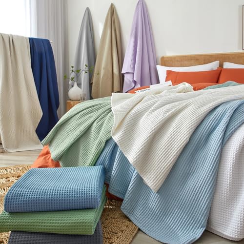 PHF 100% Cotton Waffle Weave Black Throw Blanket 50" x 60"-Lightweight Washed Soft Breathable Blanket for Adults and Kids-Perfect Blanket Layer for Couch Bed Sofa-Elegant Home Decoration