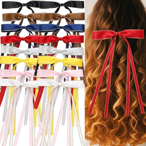 WORTL 10 PCS Satin Hair Accessories: Double Hair Ribbon Ponytail Holders, Metal Hair Clips and Bows for Women and Girls in Black and White
