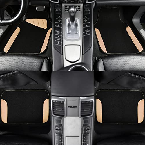 CAR PASS Waterproof Universal Fit Car Floor Mats, Car Mats Fit for SUV,Vans,sedans, Trucks,Set of 4pcs Car Carpet with Driver Heel Pad (Beige)