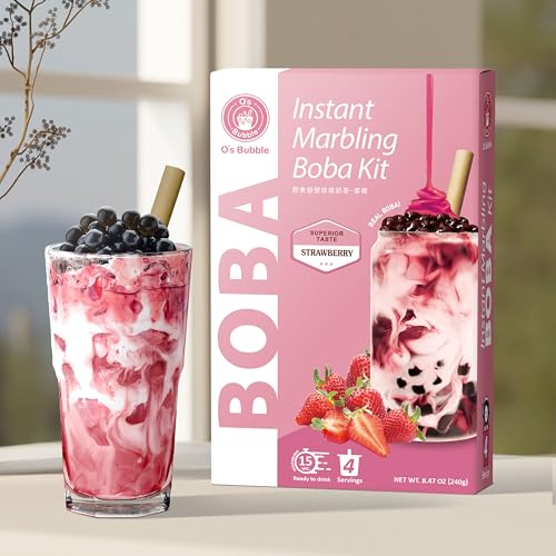 O's Bubble Instant Boba Kit Marbling Boba Kit | boba tea kit | Tapioca pearl | Marbling Syrup | Non-Dairy | Shelf Stable | Vegan | Gluten-Free | Black Tea (Pack of 4)