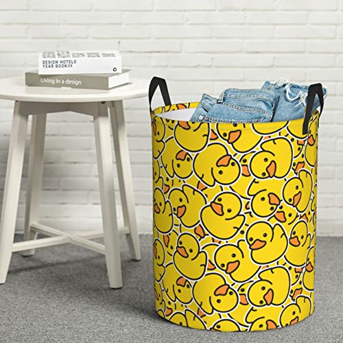 Gbuzozie 38L Round Laundry Hamper Cute Rubber Ducky Storage Basket Waterproof Coating Yellow Cartoon Ducks Organizer Bin For Nursery Clothes Toys