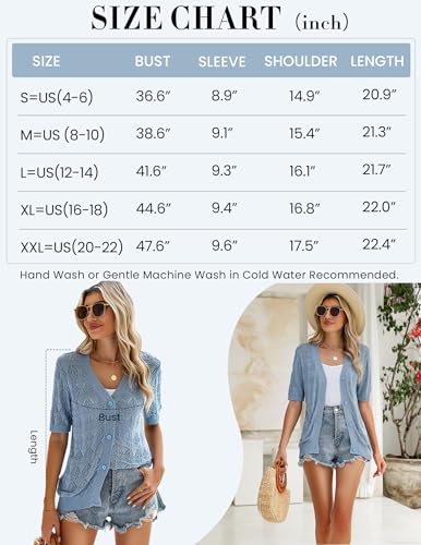 Zeagoo Summer Cardigan for Women Short Sleeve Crochet Knit Bolero Shrug V-Neck Button up Sweater Tops White