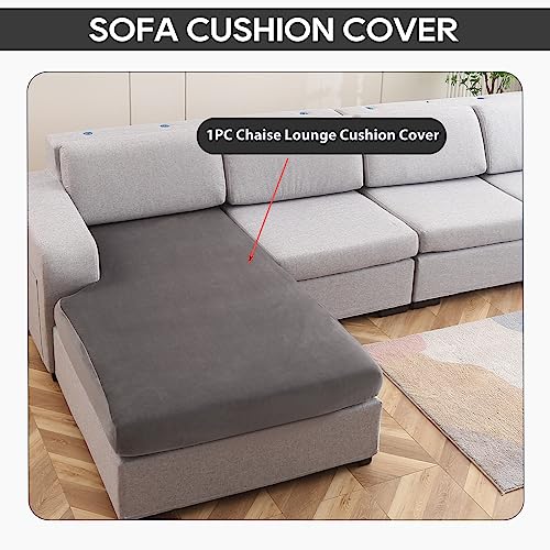 NeColorLife Velvet Chaise Cushion Cover Sectional Sofa Cover Couch Covers Thick Couch Cushion Cover with Elastic Band for Both Left/Right Sectional Couch (1PC Chaise Lounge Cushion Cover,Grey)