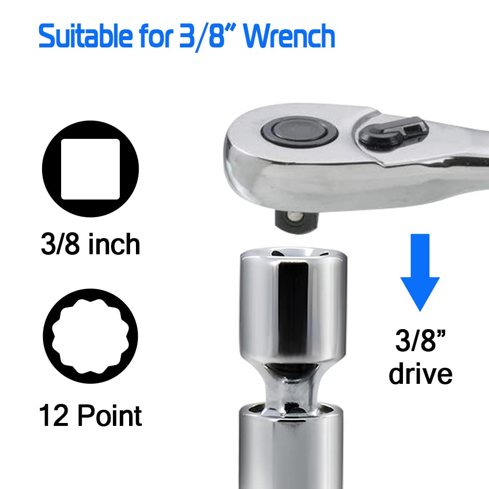 A ABIGAIL 14mm and 16mm Thin Wall Swivel Magnetic Spark Plug Socket 3/8 Inch Drive 12-Point Spark Plug Socket Removal Tool Compatible with Motorcycle, Car, SUV, BMW,Nissan, Mini, Mercedes