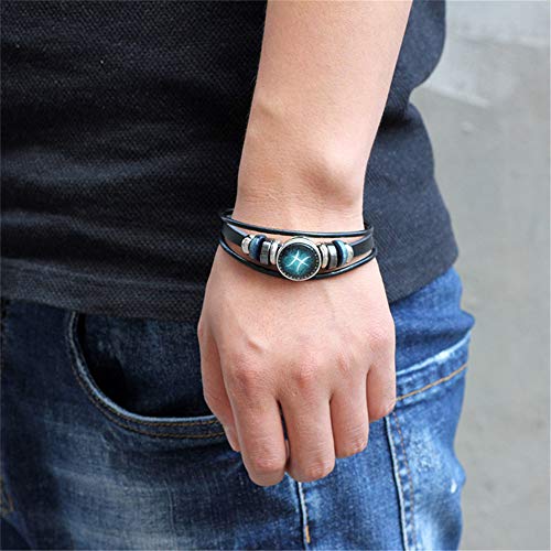 Constellation Zodiac Capricorn Bracelet Handmade Woven Multilayer Zodiac Sign Leather Wrap Bracelet Wristband for Women Men Jewelry Gift 2Pcs Set