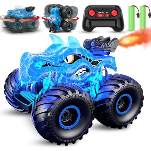Scientoy Remote Control Car, 360° Rotating RC cars for boys 4-7 with Spray, Light & Sound, 2.4 GHz All Terrain Monster trucks, Dinosaur Toys for Kids 3 4 5 6 7 8 with 2 Batteries, Gifts for Boys Girls