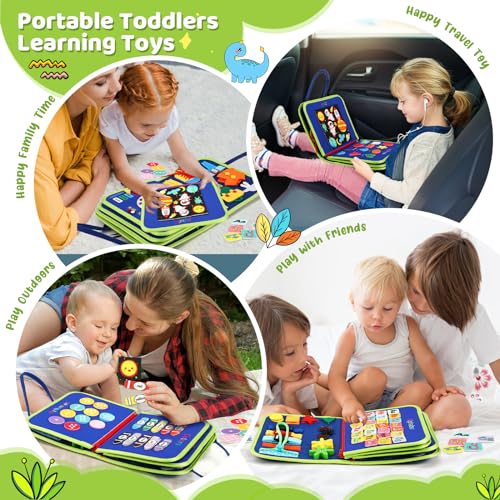 AJsupojouet Toddler Busy Book,Dinosaur Toys for Kids 3-5,Busy Board,Montessori Toys,Toddler Travel Toys,Educational Toys,Sensory Board Fine Motor Toys,Toddler Airplane Travel Essentials Quiet Books