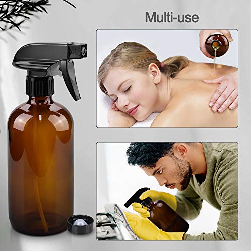 Worldgsb Glass Spray Bottles, 16oz Amber Glass Spray Bottles with Labels & Adjustable Nozzle, Reusable Containers for Cleaning, BBQ, Food, Plants, Alcohol, Essential Oils(1 Pack)