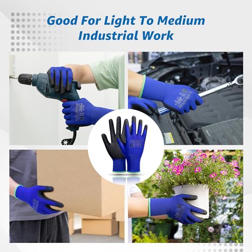 MANUSAGE Safety Work Gloves Men and Women, Microfoam Nitrile Work Gloves Medium, Thin Work Gloves With Touchscreen Fingers, Work Gloves Women, Men's work gloves with grip, 12 Pairs, Grey