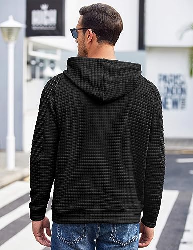 COOFANDY Men's Sweatshirt Pullover Long Sleeve Hipster Drawstring Pleated Hoodies with Kanga Pocket, Wine Red, Medium