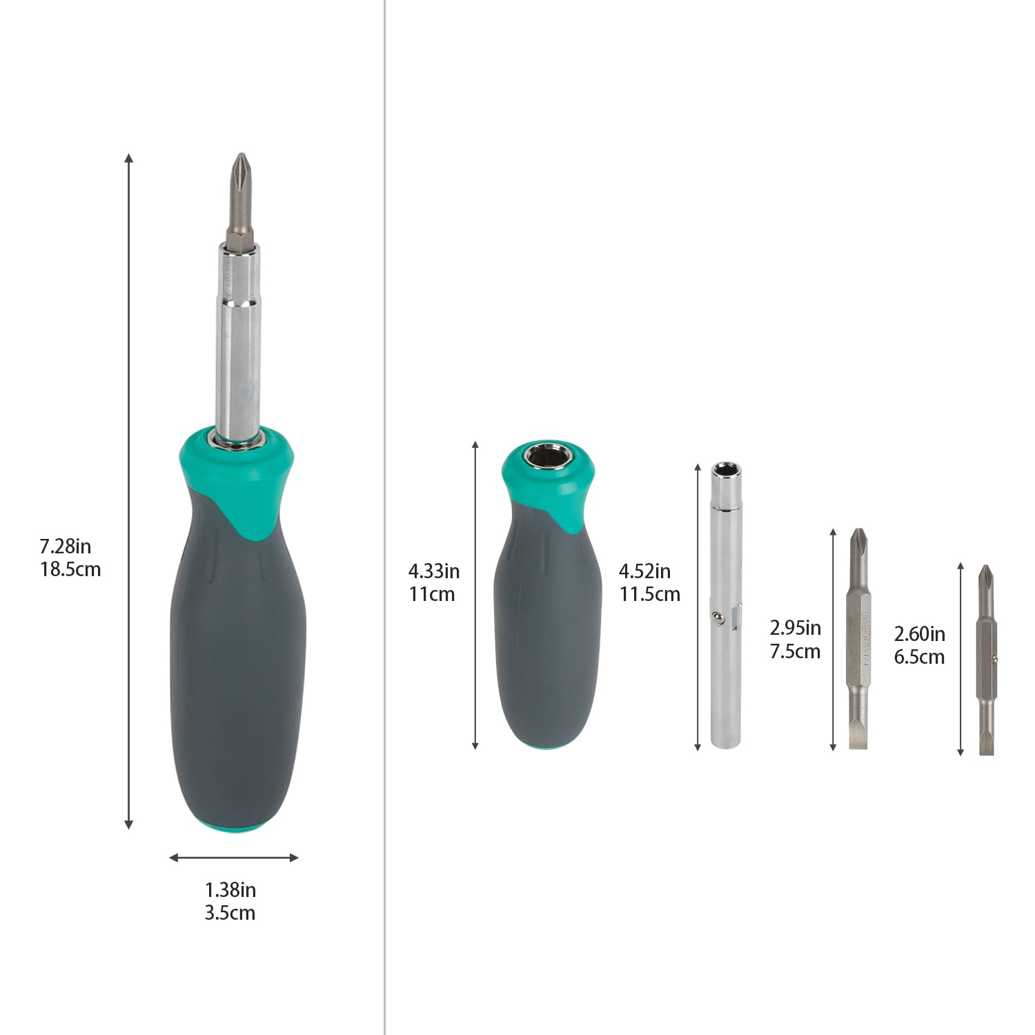 Amazon Basics 6 In 1 Multi-Bit Screwdriver/Nut Driver, Multicolor(Silver, Northern Glow Green, Grey)(Previously Denali brand)
