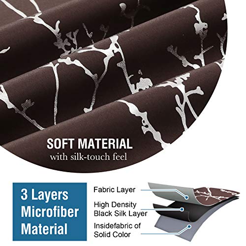 H.VERSAILTEX Blackout Curtains for Bedroom Foil Print Twig Tree Branch Thermal Insulated Grommet Curtain Drapes Light Blocking Thick Soft Window Curtains for Living 52 x 63 Inch, 2 Panels, Brown