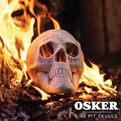 OSKER Ceramic Fireproof Fire Pit Skull Log for Bonfire, Campfire, Fireplace, Firepit | Halloween Decor | for Gas, Propane, or Wood Fires | 9 Inch - Light Beige