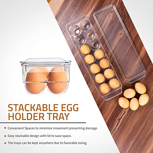 Utopia Home Egg Container With Lid and Handle for Refrigerator - Pack of 1 - Clear Stackable Egg Holder for Kitchen Storage and organization