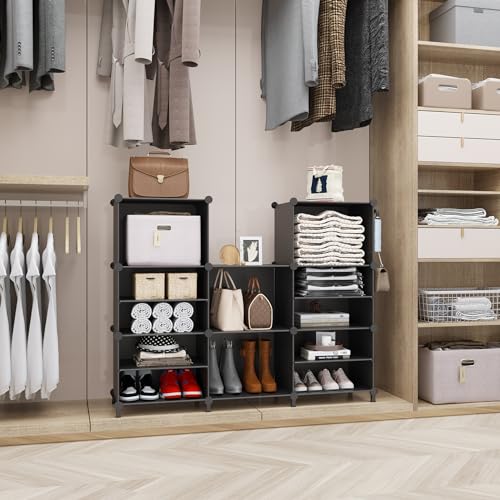 AWTATOS Closet Organizer 8 Cube Storage Shelves Portable Closet Clothes Organizers and Storage Stackable Cubby Shelving for Closet Bedroom Living Room Office Black