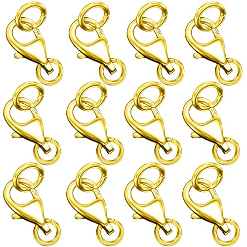 14K Gold Plated 925 Sterling Silver Lobster Claw Clasp with Closed Jump Rings,Necklace Clasps and Closures Suitable for Jewelry Making Necklaces Bracelet Made in Italy