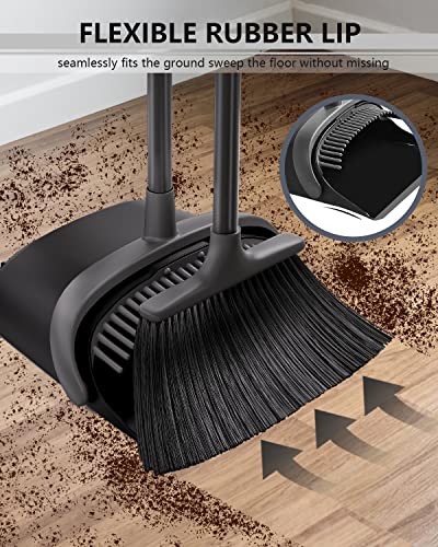 Broom and Dustpan Set,Broom and Dustpan Set for Home,52’’ Long Handle Broom with Dustpan Combo Set,Standing Broom and Dust Pan Set Heavy Duty,Dust Pan and Broom Combo for Kitchen Office Lobby Floor