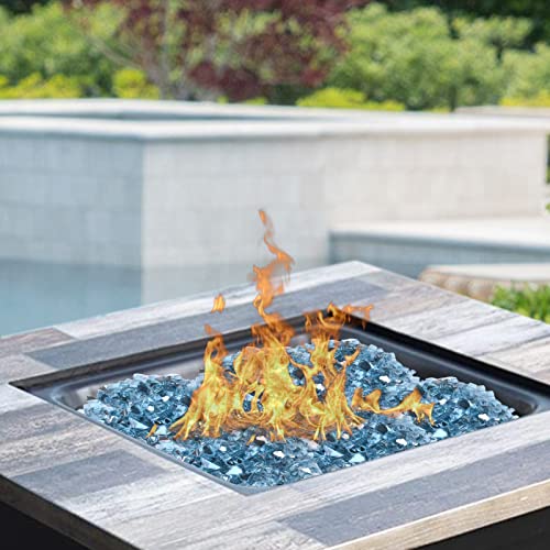 GasSaf 1/2 Inch Fire Glass Reflective Tempered Fireglass Cut Crushed FireGlass for Fire Pit, Fireplace and fire Pit Table (10 Pound)(Caribbean Blue Reflective).