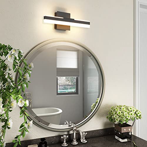 Joossnwell LED Vanity Light Matte Black Modern Bathroom Vanity Light Fixtures Wall Mount Bath Lights for Mirror Bar Lights Warm Light 14W 15.74 Inch Long 3000K