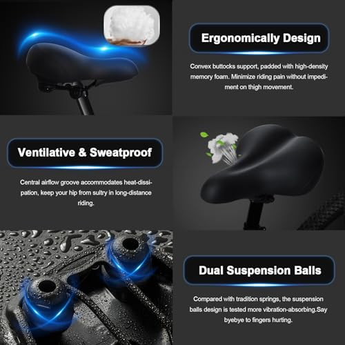 Xmifer Oversized Bike Seat, Comfortable Bike Seat - Universal Replacement Bicycle Saddle - Waterproof Leather Bicycle Seat with Extra Padded Memory Foam - Bicycle Seat for Men/Women (Black)