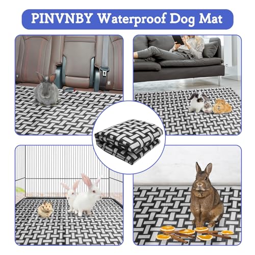 PINVNBY Rabbits Cage Liners, 3 Pack 23.62" x 35.43" Washable Reusable Guinea Pig Bedding Pads, Waterproof & Anti Slip Guinea Pig Training Mat for Punnies Chinchillas Cats Guinea Pigs Ferrets
