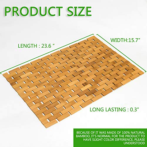 Gonioa Natural Bamboo Bath Mat, Wooden Door Mat Kitchen Floor Bath Rug, Bathroom Shower and Tub Mats, Wooden Bath Mat for Shower, Bath, Spa Or Sauna (16 x 24 Inch)