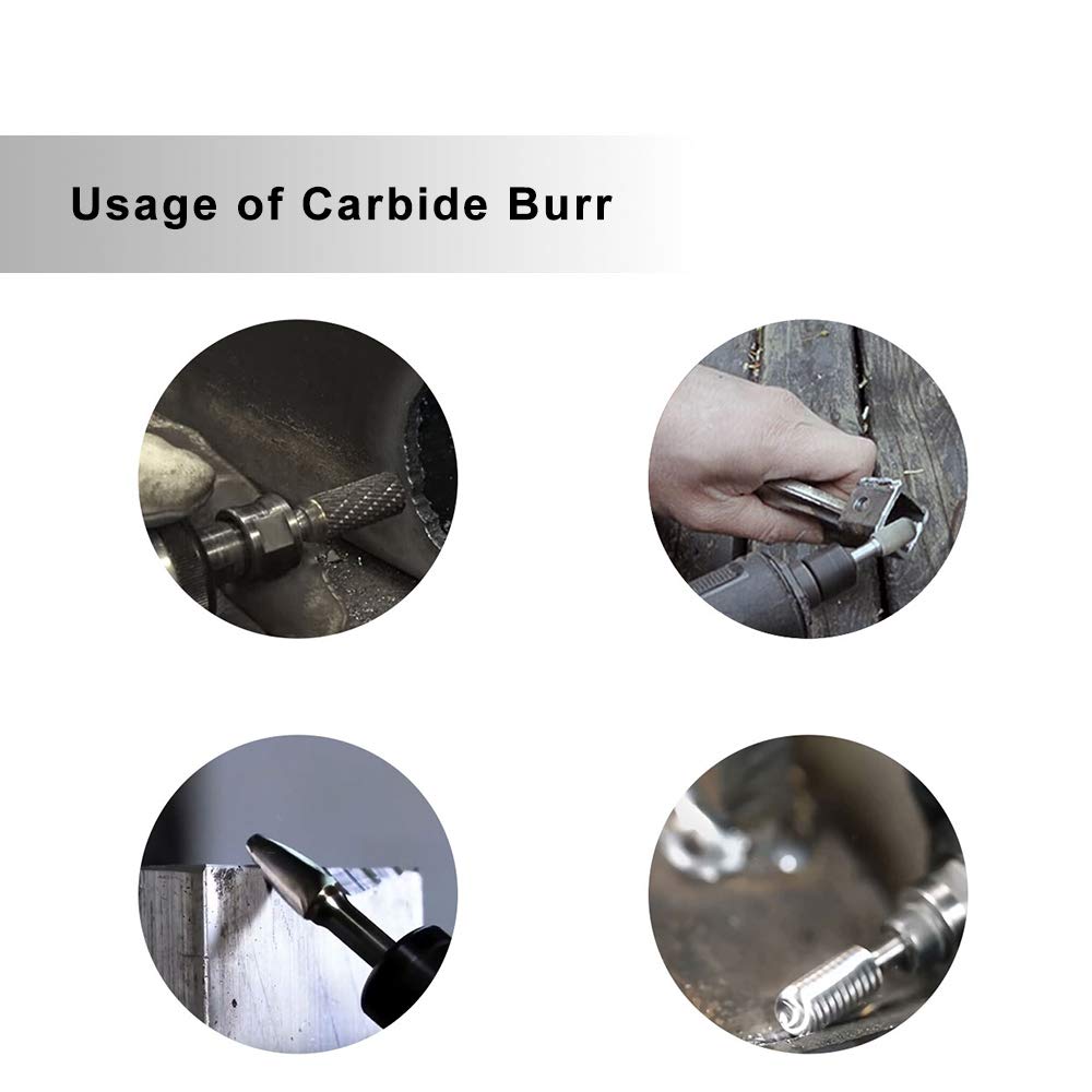 Carbide Burrs Set 5pcs JESTUOUS 1/4 Inch Shank Diameter Extended Long Double Cut Edge Solid Tungsten Carbide Burr Rotery File for Die Grinder Bits Drilling