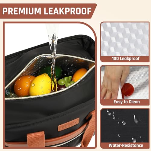 YESBAG Lunch Bag for Women,Large Insulated Lunch Box,Wide-Open Tote Bag For Picnic,Work,Hiking (Black)