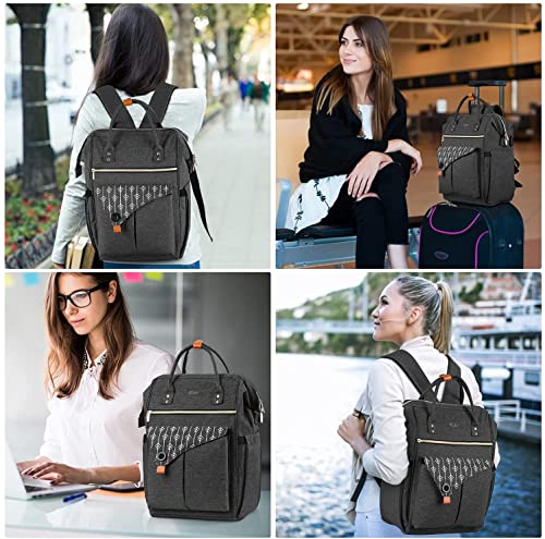 RJEU 17.3 Inch Travel Laptop Backpack for Women, College School Backpack with USB Port Charging, Water Resistant Casual Sturdy Computer Bag Gifts for Women Girls, Black