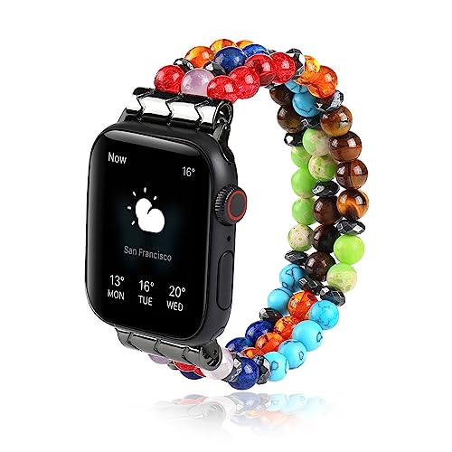 Beaded Boho Bracelet Compatible for Apple Watch Band 38mm/40mm Women Series 8/7/6/SE/5/4 Fashion Handmade Stretch Watch Strap for iWatch Band Series 3/2/1 Replacement