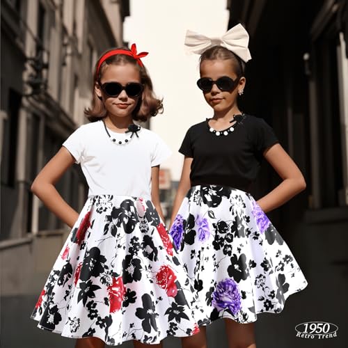 Tao-Ge Christmas Dresses for Girls Vintage Dress 50s 1950 Outfit Kids Girl Polka Dot Flower Checkered Party Dresses Size 6-12