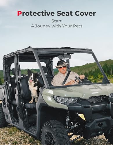 KEMIMOTO UTV Seat Covers Black, Waterproof Repellent UTV Seat Cover Set w/Headrest Cover Compatible with Can Am Defender Front Two Doors Split Bench Seat Covers- Black