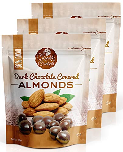 Chocolate Orchard Dark Chocolate Covered Almonds, Premium Dark Chocolate, Almond Treat, Indulgent Snack, No Trans Fat – 6 Oz Bag (Pack of 3)